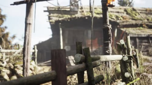 Old Retro Village in Pine Forest