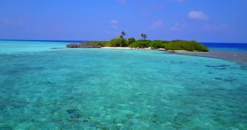 Wide angle above abstract shot of a paradise sunny white sand beach and aqua blue water background i