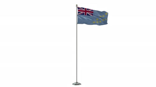 Tuvalu Flag Waving in Realistic Wind on White Background
