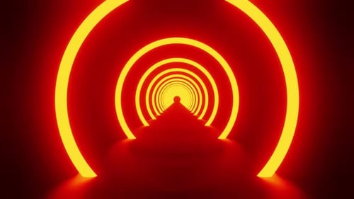 Vj Loop Background Of The Fire Orange Ring With Mirrored Floor HD