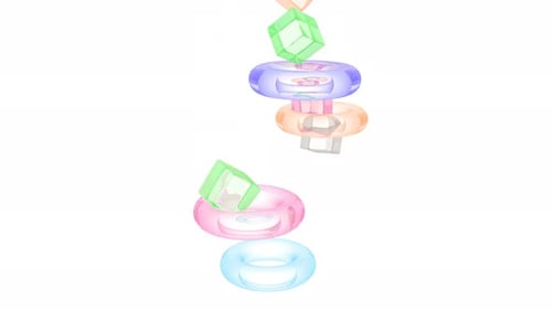Colored Glass Soft Body Physics Cubes Fall on a Transparent Torus