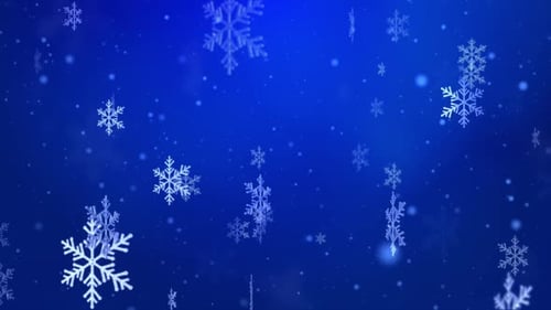 Winterschneefall und Schneeflocken Blau. Kalte Winterfeiertage Weihnachten