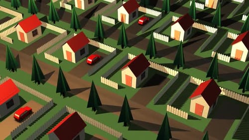 Timelapse of the suburbs. Aerial view of calm neighborhood with small houses.