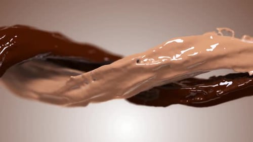 Dynamic Intertwining Streams of Milk and Dark Chocolate Fluid