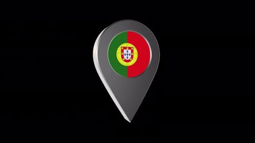 Rotating 3D Portugal Flag Location Pin for Travel and Global Business