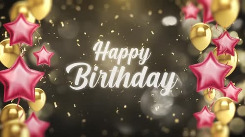 Happy Birthday Title Animation With Balloons And Confetti