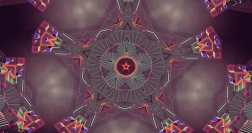 Abstract Futuristic Glowing Geometric Kaleidoscope Background Loop