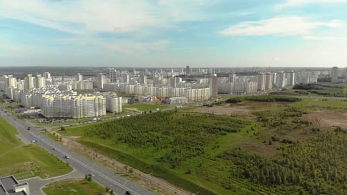Beautiful View of the City with New Residential Buildings From the High. Panoramic View of High-rise