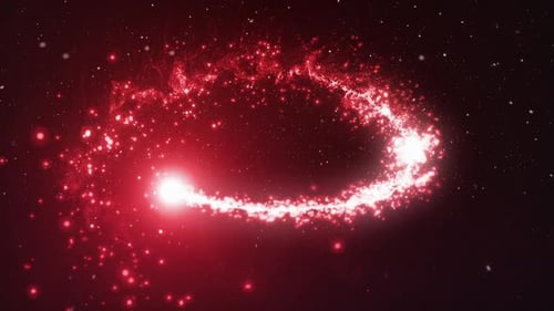 Rotes Licht fliegt in alle Richtungen, während es rote Partikel erzeugt