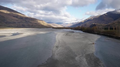Drone Flight Over Mountain River