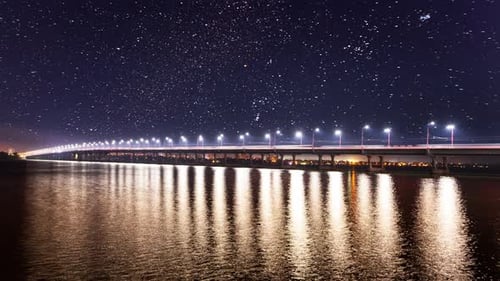 Time Laps View of the Bridge Over the Dnieper River in Dnipro City in Late Spring in Early Spring
