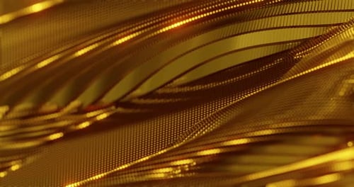 Futuristische Gitterwelle aus goldenen Metallformen mit Funkeln