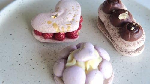 Delicious Macarons Assortment on Plate Close Up