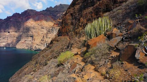 Los Gigantes Cliffs Closeup on Tenerife Spectacular Aerial View