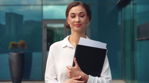 Businesswoman Successful Woman Business Person Standing Outdoor Corporate Building Exterior