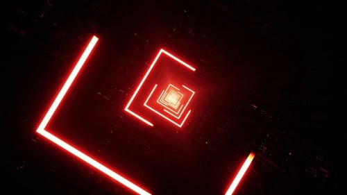 Glowing Red Light Stroke Square Tunnel VJ Loop