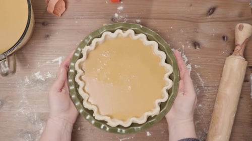 Overhead shot of pie making at home