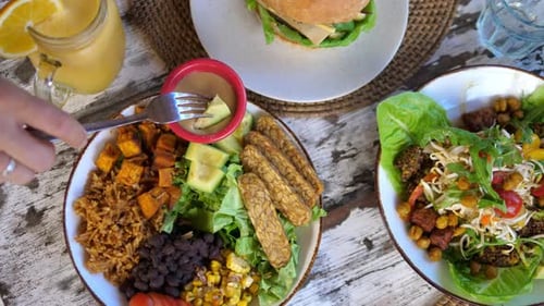 Top View of Vegan Meal in a Restaurant