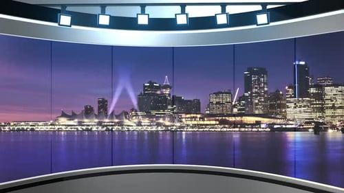 Set de estudio virtual 3D con vista panorámica de la ciudad 2