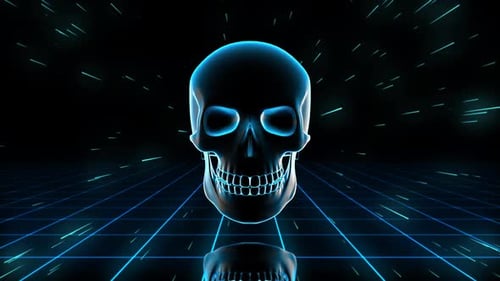 Rotating Futuristic Digital Skull with Glitch Effect