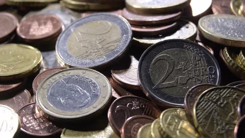 Pile of Shiny Euro Currency Coins Close Up