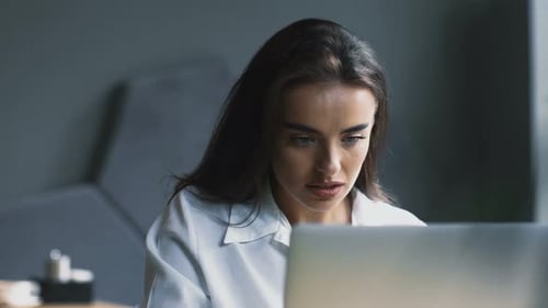 Woman Working on Laptop Computer Indoors