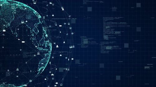 Futuristic Global Network Communication and Data Exchange Animation