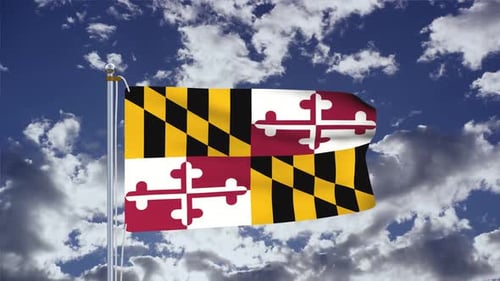 Animated Maryland State Flag Waving in Blue Sky