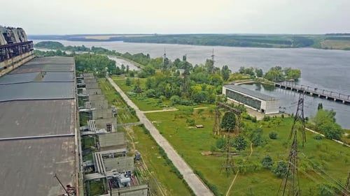 Power Plant Producing Heat. Aerial view of industrial thermal power station plant