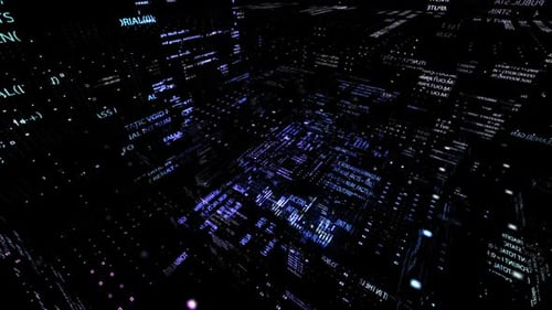 Source Codes in Cyberspace on a Black Background Inside Software or a Matrix with 3D Walls of Source