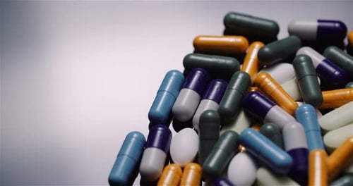 Verschiedene medizinische Pillen Medikamente Schwarzer Hintergrund Pharmazeutische Industrie