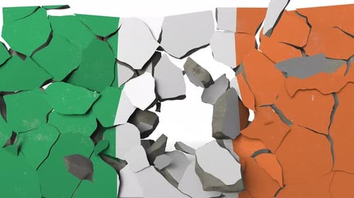 Breaking Wall with Painted Flag of Ireland
