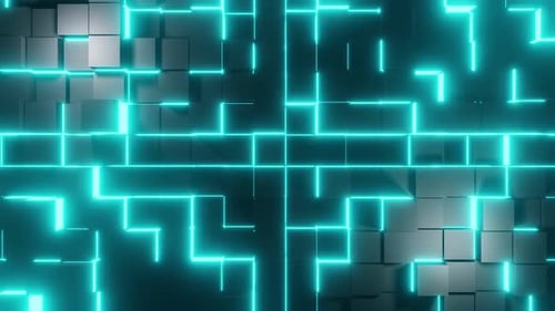 Graue Würfel mit blauem Neonbeleuchtungshintergrund Vj Loop 4K
