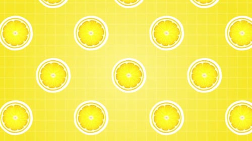 Animated Lemon Slices Pattern Loop on Yellow Grid