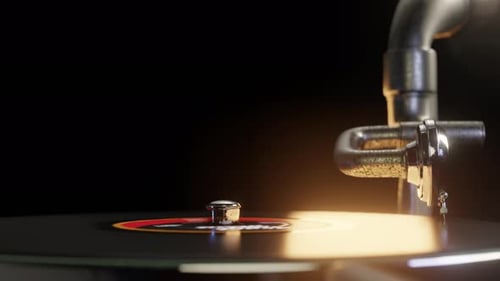 Animated Vintage Gramophone Playing Vinyl Record with Warm Glow