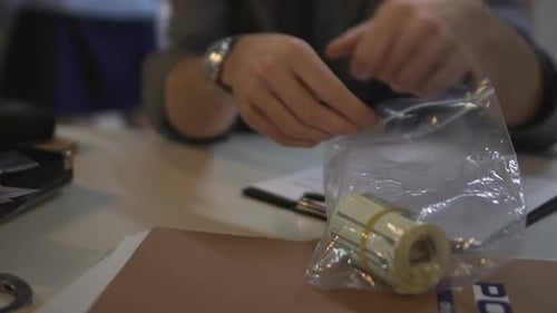 Detective Examining Evidence in Office