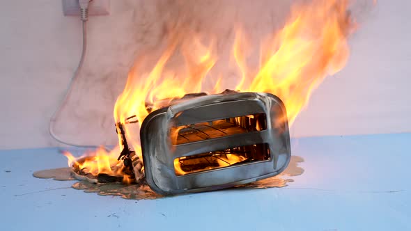 Toaster on Fire. Household Electrical Appliance Fire Hazard., Buildings ...