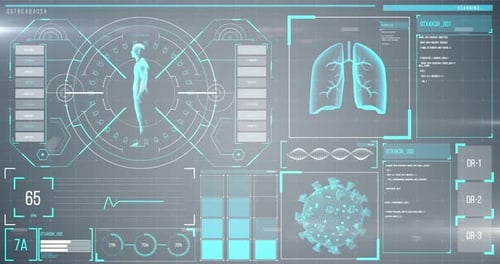 Futuristic Medical HUD Interface with Human Body Scan