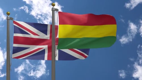 United Kingdom and Bolivia Flags Waving in Wind