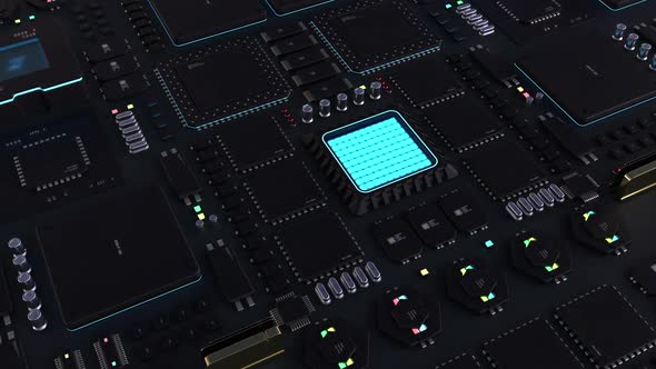 components of computing power on a chip. futuristic animation . next ...