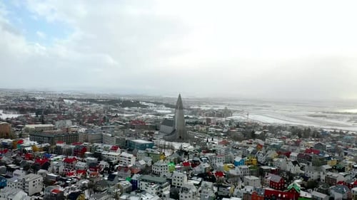 Panoramic aerial shot of the city of Reykjavik in Iceland