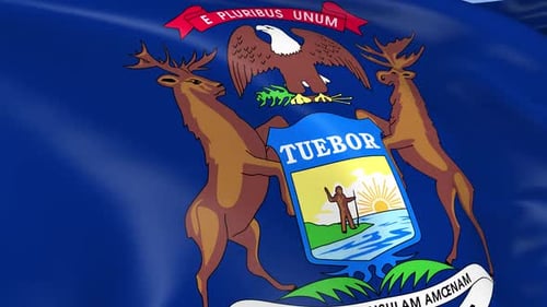 Waving Michigan State Flag with State Seal
