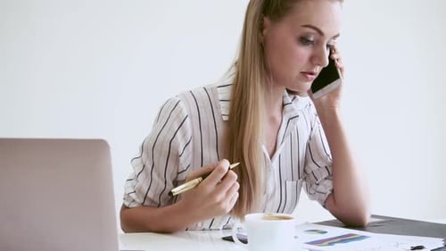 Blonde Business Woman Working at Modern Office