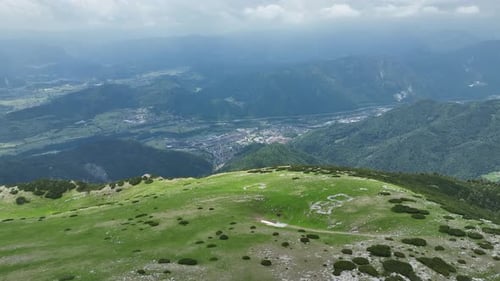 Aerial View of Green Mountains Landscape