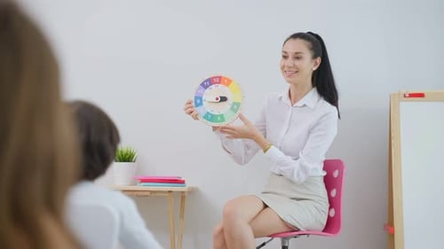 Enthusiastic Teacher Showing Clock to Students