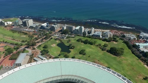 Aerial Video Scenic View of Signal Hill Cape Town City Center Bowl View of Table Bay Football