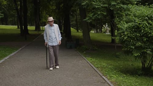 O aposentado caminha no parque perto de sua casa