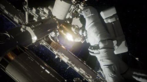 Astronaut Outside the International Space Station on a Spacewalk