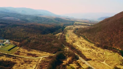 Aerial View on Road, Wood, Mountain