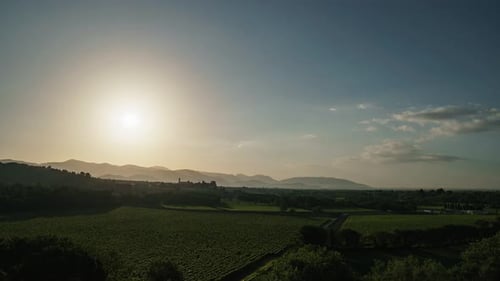 Scenic Countryside Landscape at Sunrise Aerial View